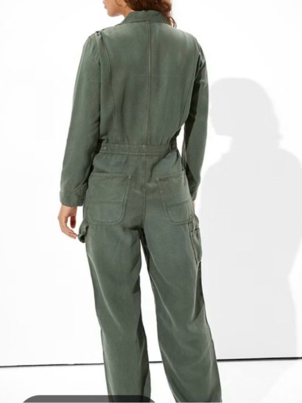 American Eagle Lyocel green olive artsy retro style jumpsuit size XS